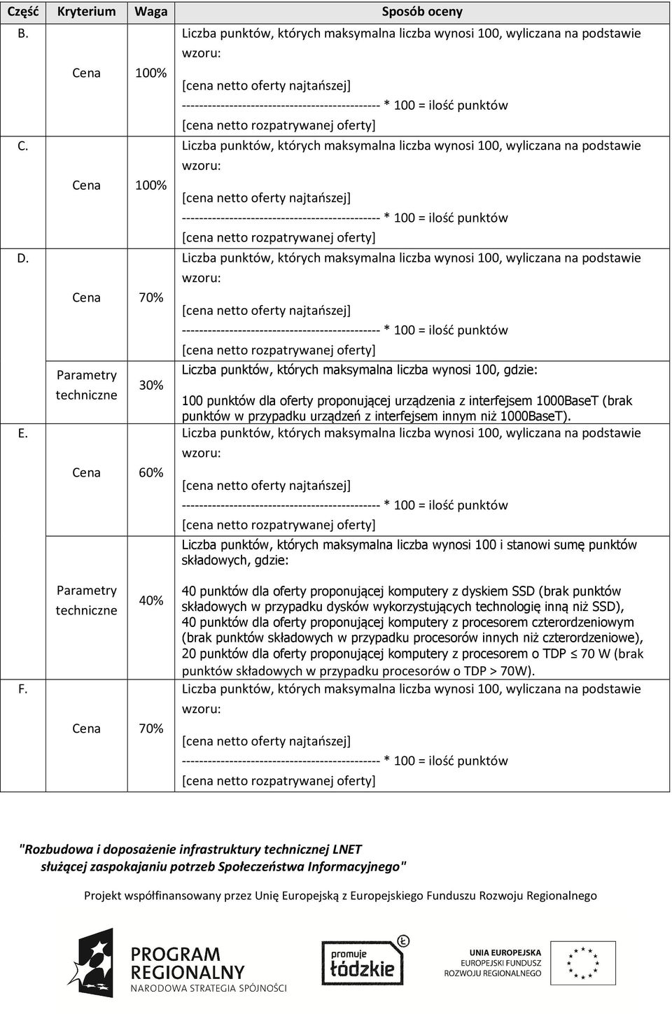 1000BaseT (brak punktów w przypadku urządzeń z interfejsem innym niż 1000BaseT). Liczba punktów, których maksymalna liczba wynosi 100 i stanowi sumę punktów składowych, gdzie: F.