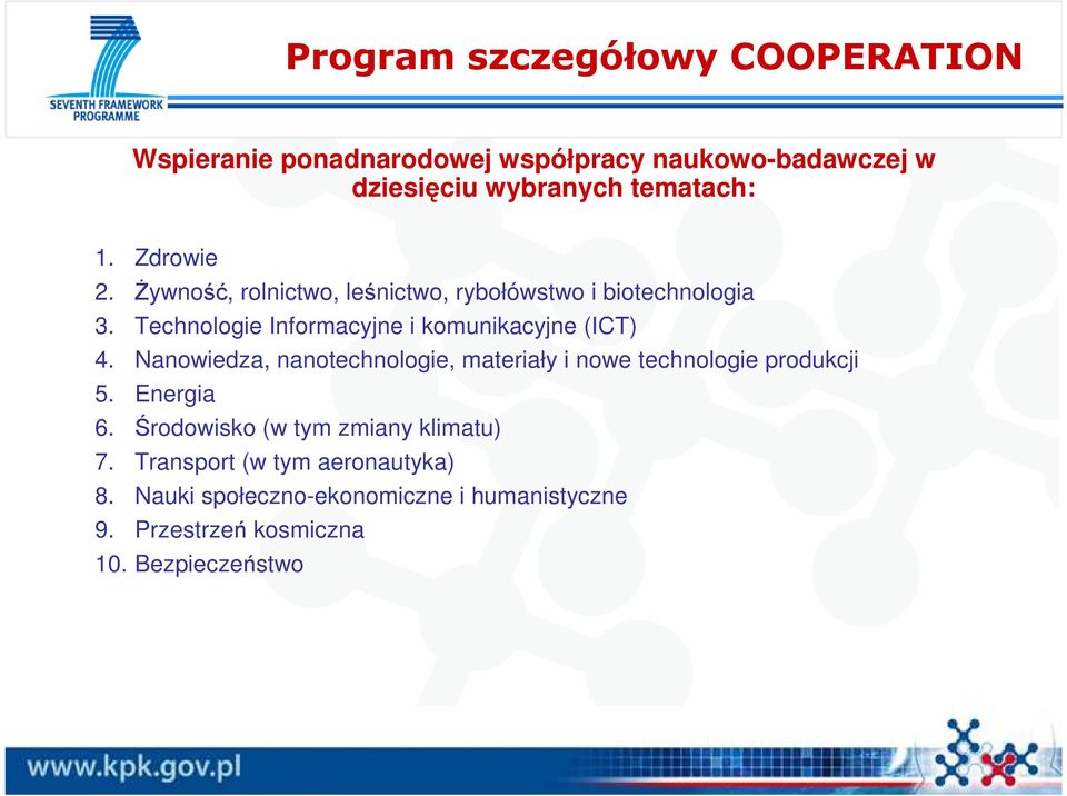 Technologie Informacyjne i komunikacyjne (ICT) 4. Nanowiedza, nanotechnologie, materiały i nowe technologie produkcji 5.