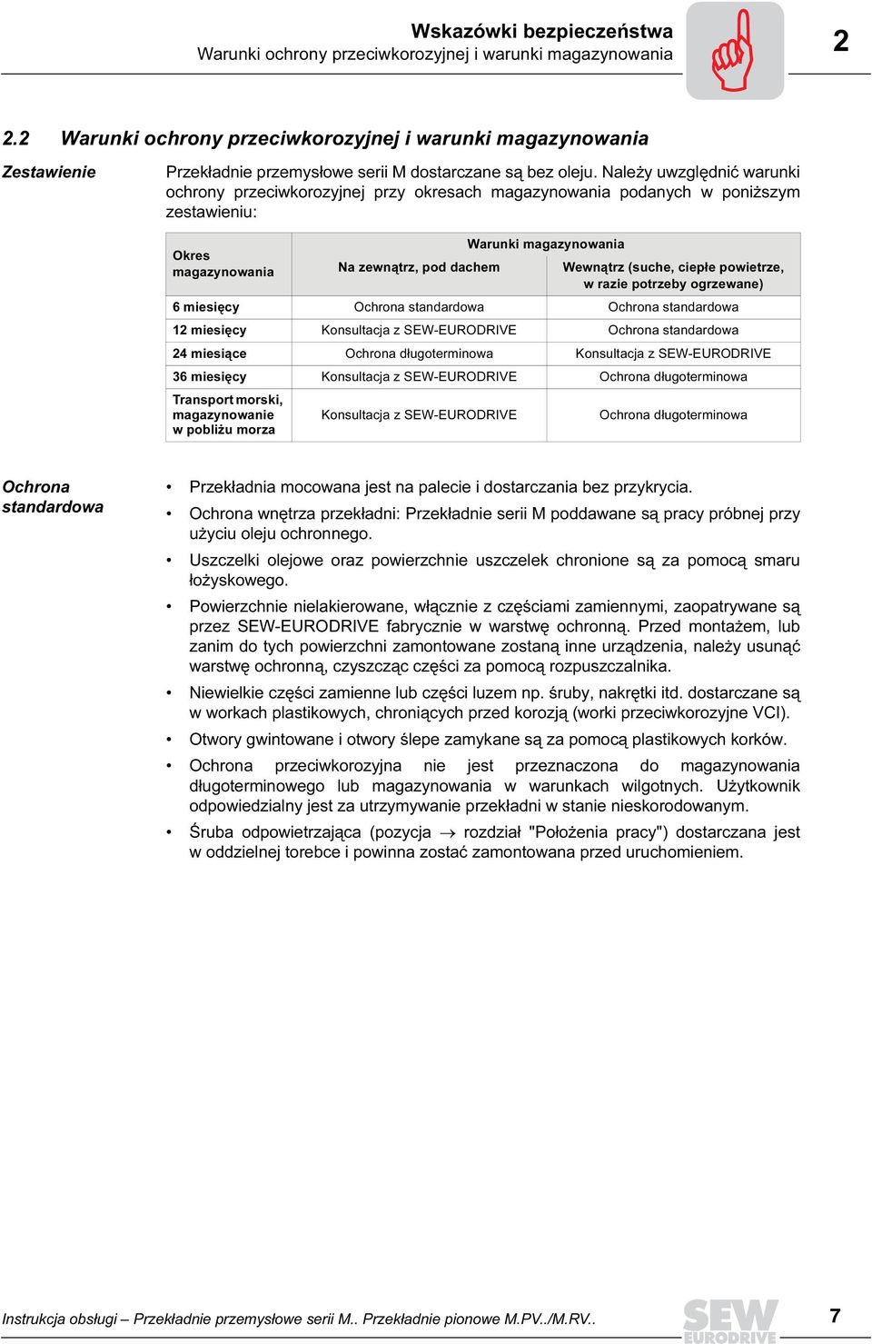 Należy uwzględnić warunki ochrony przeciwkorozyjnej przy okresach magazynowania podanych w poniższym zestawieniu: Warunki magazynowania Okres magazynowania Na zewnątrz, pod dachem Wewnątrz (suche,