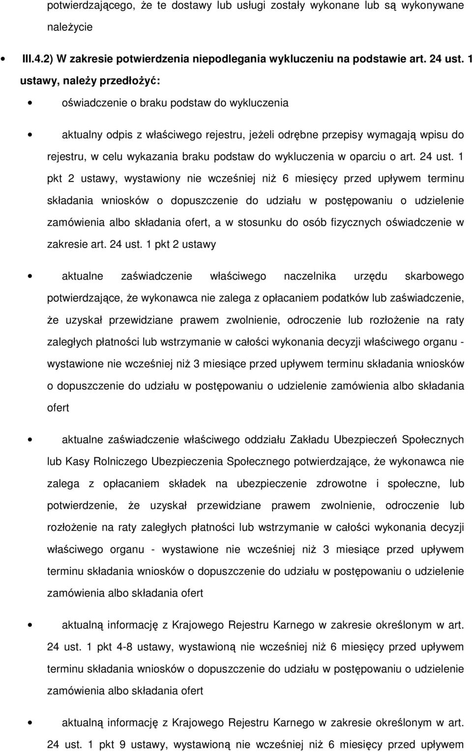wykluczenia w oparciu o art. 24 ust.