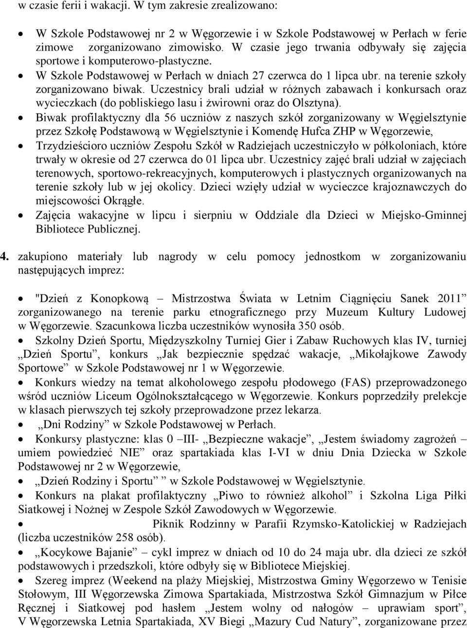 Uczestnicy brali udział w różnych zabawach i knkursach raz wycieczkach (d pbliskieg lasu i żwirwni raz d Olsztyna).