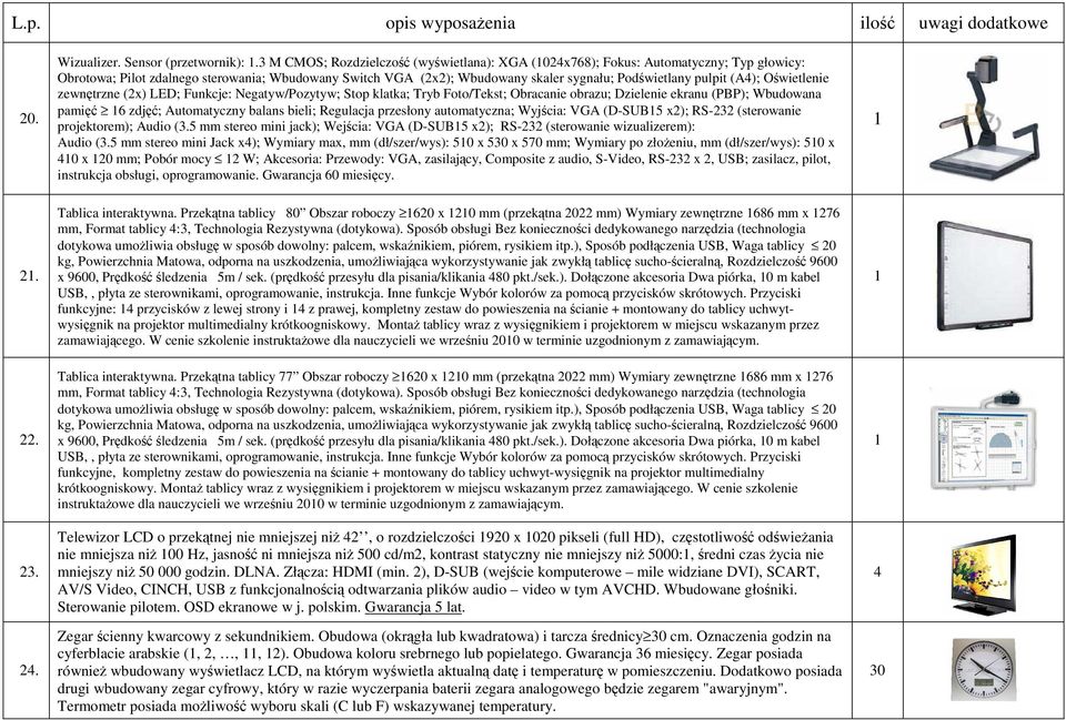 (A4); Oświetlenie zewnętrzne (x) LED; Funkcje: Negatyw/Pozytyw; Stop klatka; Tryb Foto/Tekst; Obracanie obrazu; Dzielenie ekranu (PBP); Wbudowana pamięć 6 zdjęć; Automatyczny balans bieli; Regulacja