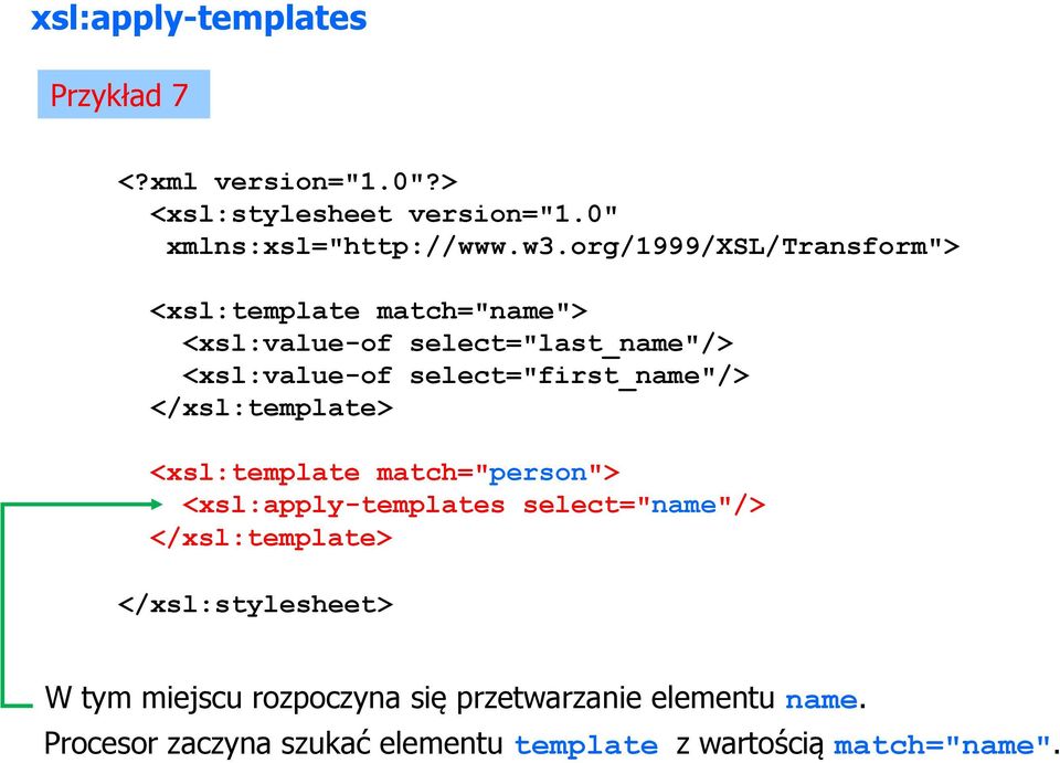 select="first_name"/> <xsl:template match="person"> <xsl:apply-templates select="name"/> </xsl:stylesheet> W