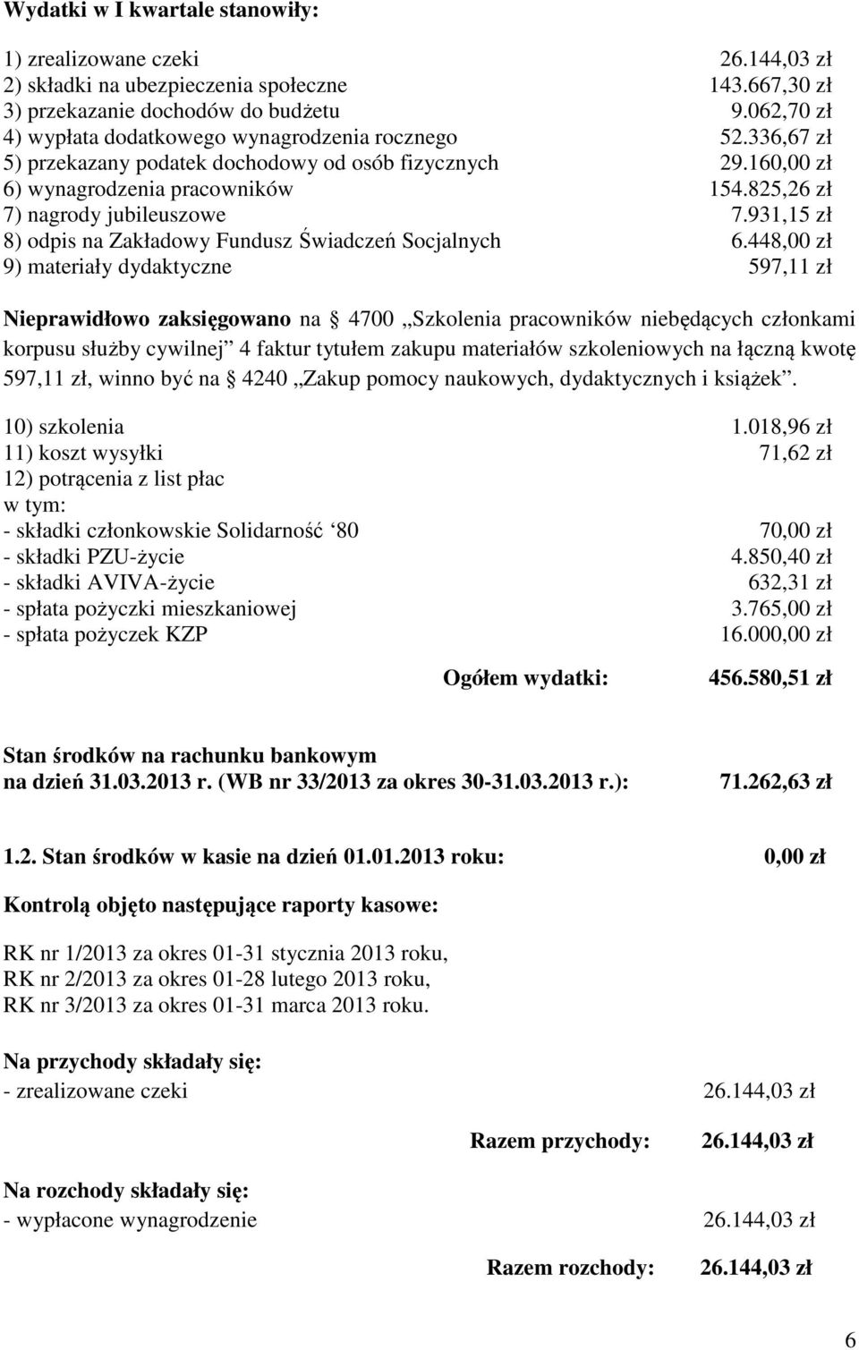 825,26 zł 7) nagrody jubileuszowe 7.931,15 zł 8) odpis na Zakładowy Fundusz Świadczeń Socjalnych 6.