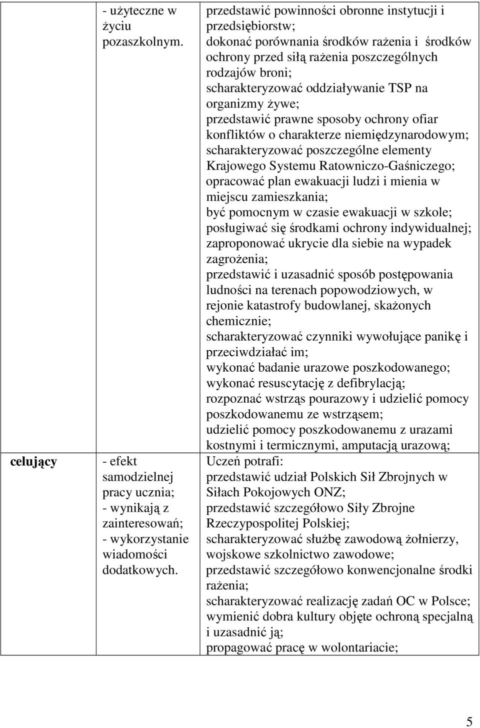 na organizmy żywe; przedstawić prawne sposoby ochrony ofiar konfliktów o charakterze niemiędzynarodowym; scharakteryzować poszczególne elementy Krajowego Systemu Ratowniczo-Gaśniczego; opracować plan