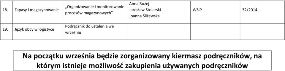 Język obcy w logistyce Podręcznik do ustalenia we wrześniu Na początku września