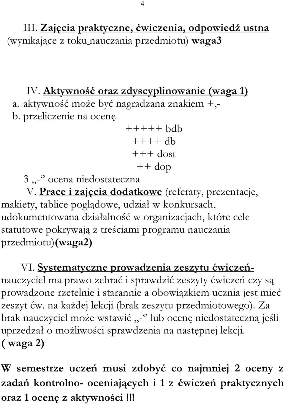 Prace i zajęcia dodatkowe (referaty, prezentacje, makiety, tablice poglądowe, udział w konkursach, udokumentowana działalność w organizacjach, które cele statutowe pokrywają z treściami programu