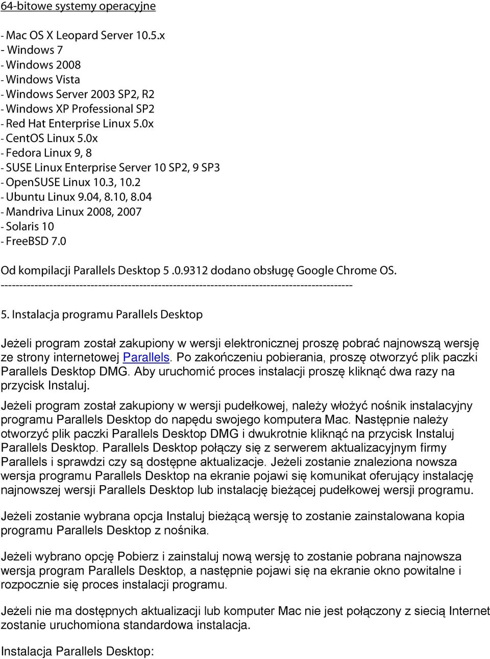 04 - Mandriva Linux 2008, 2007 - Solaris 10 - FreeBSD 7.0 Od kompilacji Parallels Desktop 5.