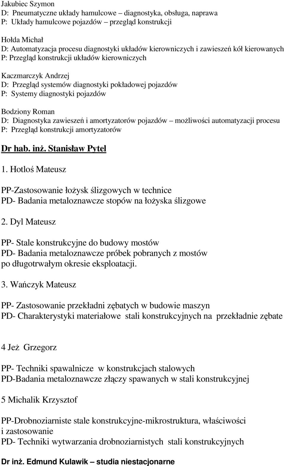 zawieszeń i amortyzatorów pojazdów możliwości automatyzacji procesu : rzegląd konstrukcji amortyzatorów r hab. inż. Stanisław ytel 1.