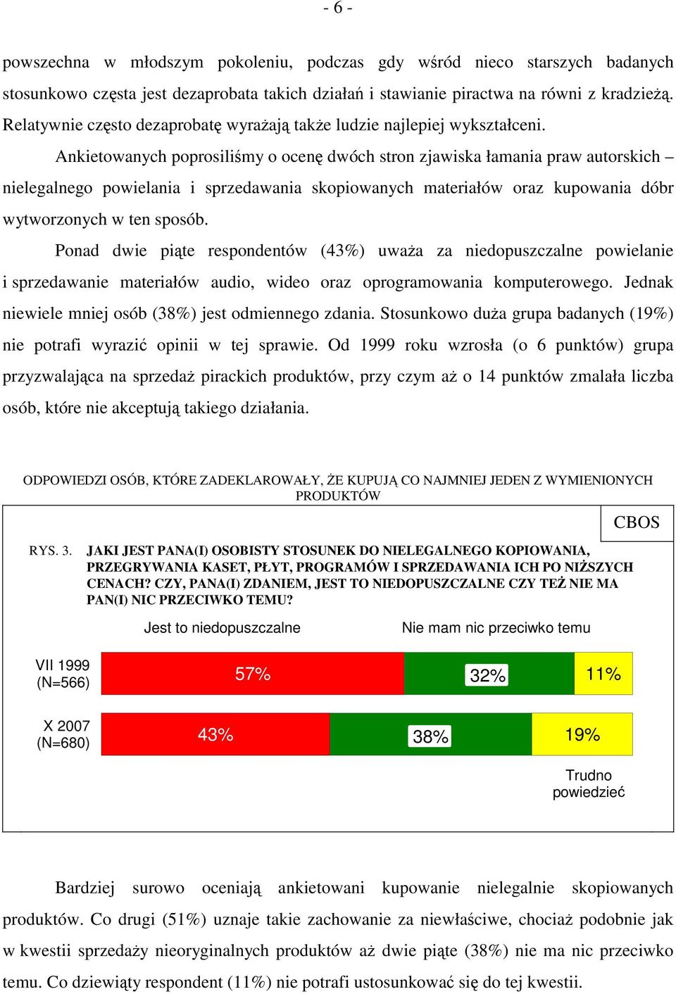 Ankietowanych poprosiliśmy o ocenę dwóch stron zjawiska łamania praw autorskich nielegalnego powielania i sprzedawania skopiowanych materiałów oraz kupowania dóbr wytworzonych w ten sposób.