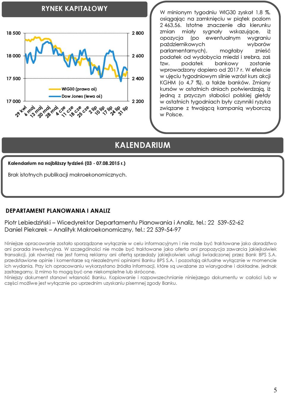 tzw. podatek bankowy zostanie wprowadzony dopiero od 2017 r. W efekcie w ujęciu tygodniowym silnie wzrósł kurs akcji KGHM (o 4,7 %), a także banków.