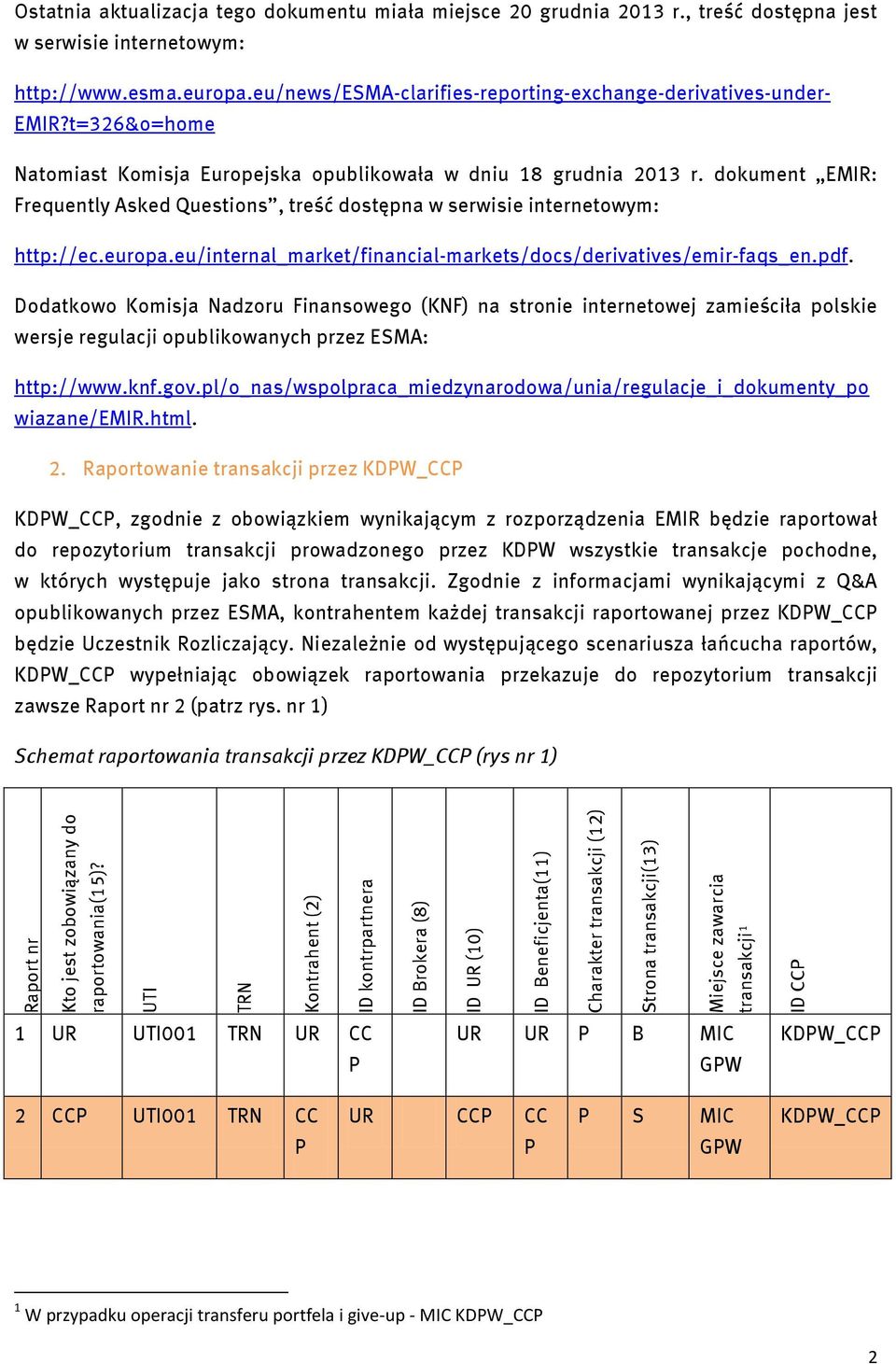 miała miejsce 20 grudnia 2013 r., treść dostępna jest w serwisie internetowym: http://www.esma.europa.eu/news/esma-clarifies-reporting-exchange-derivatives-under- EMIR?