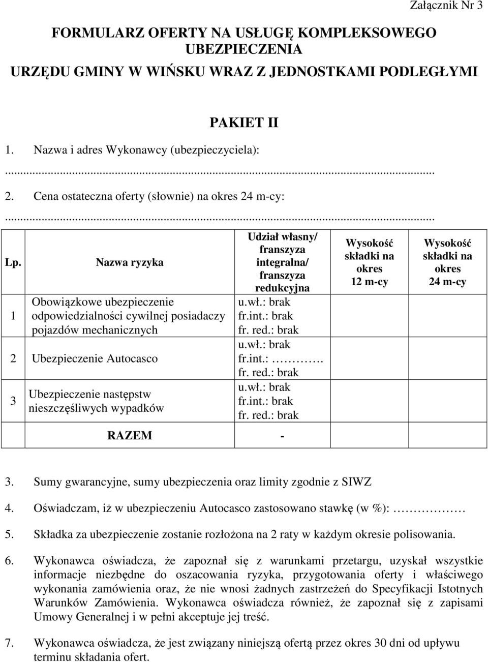 1 Nazwa ryzyka Obowiązkowe ubezpieczenie odpowiedzialności cywilnej posiadaczy pojazdów mechanicznych 2 Ubezpieczenie Autocasco 3 Ubezpieczenie następstw nieszczęśliwych wypadków Udział własny/