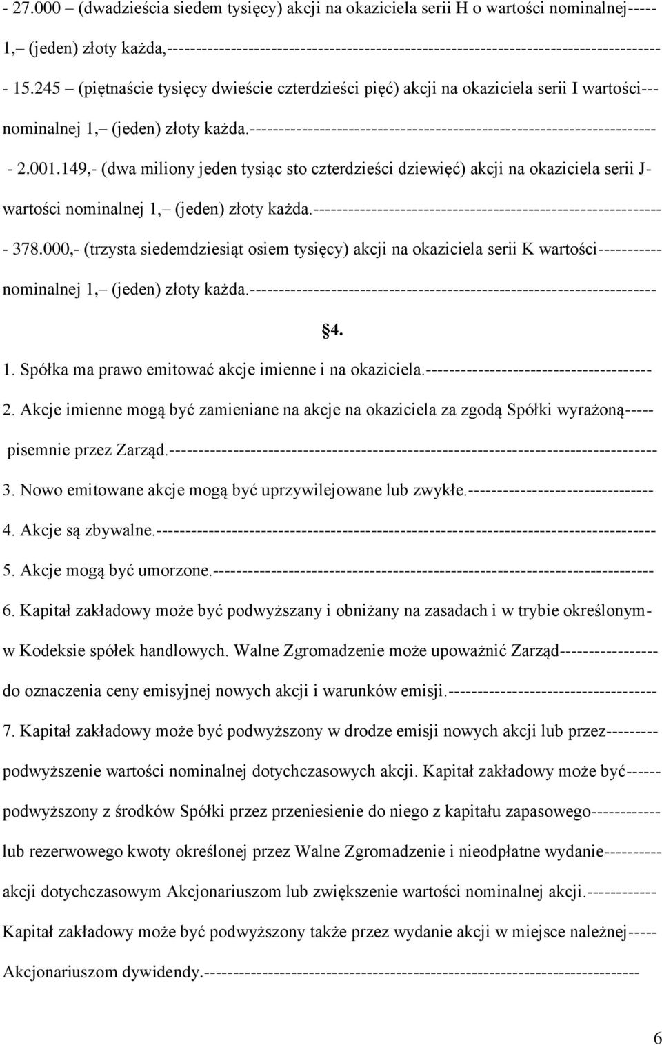 245 (piętnaście tysięcy dwieście czterdzieści pięć) akcji na okaziciela serii I wartości--- nominalnej 1, (jeden) złoty każda.