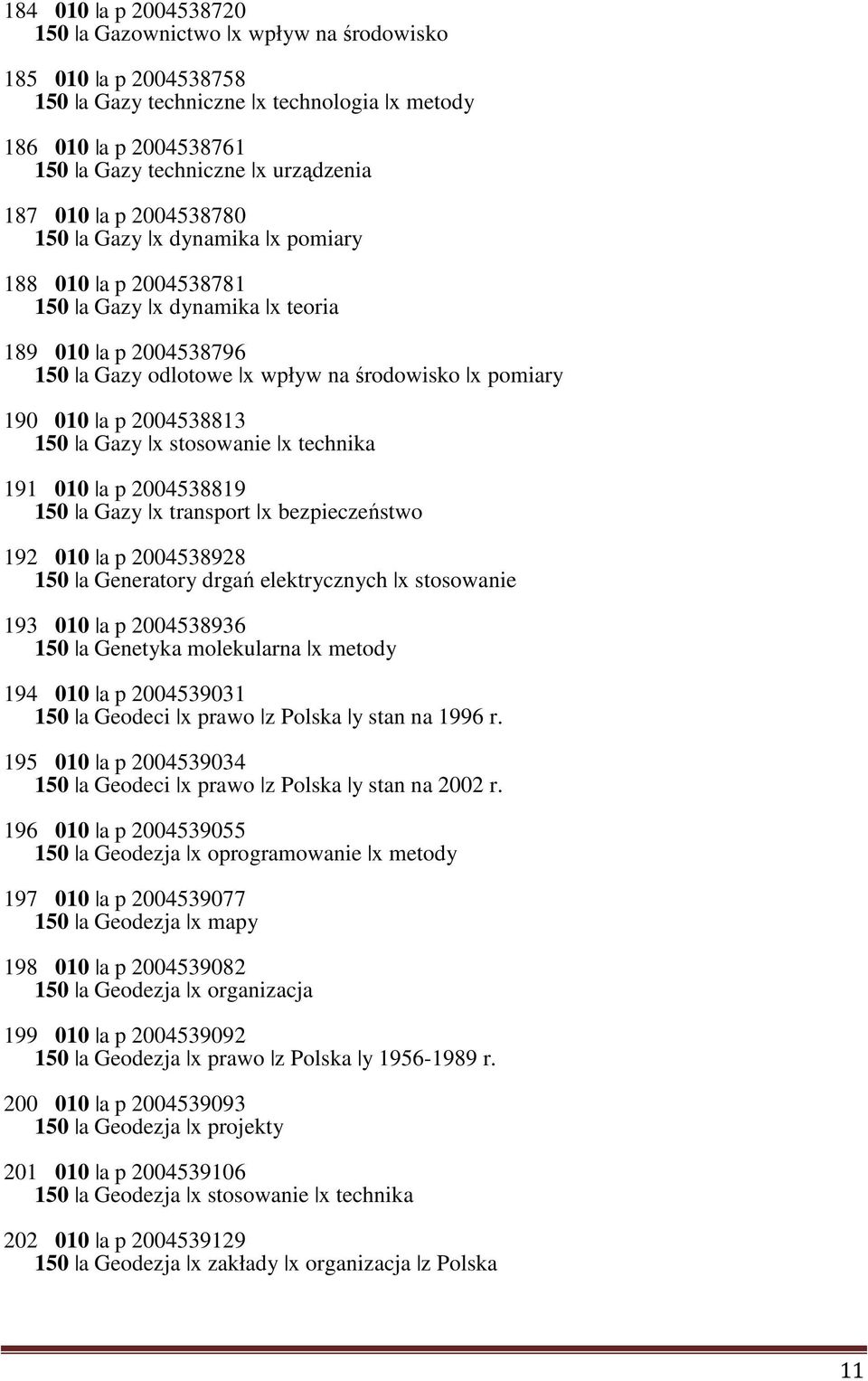150 a Gazy x stosowanie x technika 191 010 a p 2004538819 150 a Gazy x transport x bezpieczeństwo 192 010 a p 2004538928 150 a Generatory drgań elektrycznych x stosowanie 193 010 a p 2004538936 150 a