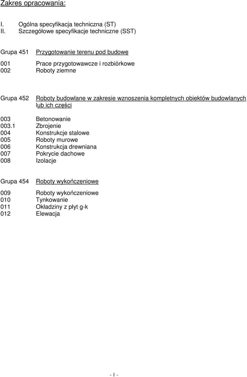 ziemne Grupa 452 Roboty budowlane w zakresie wznoszenia kompletnych obiektów budowlanych lub ich części 003 Betonowanie 003.