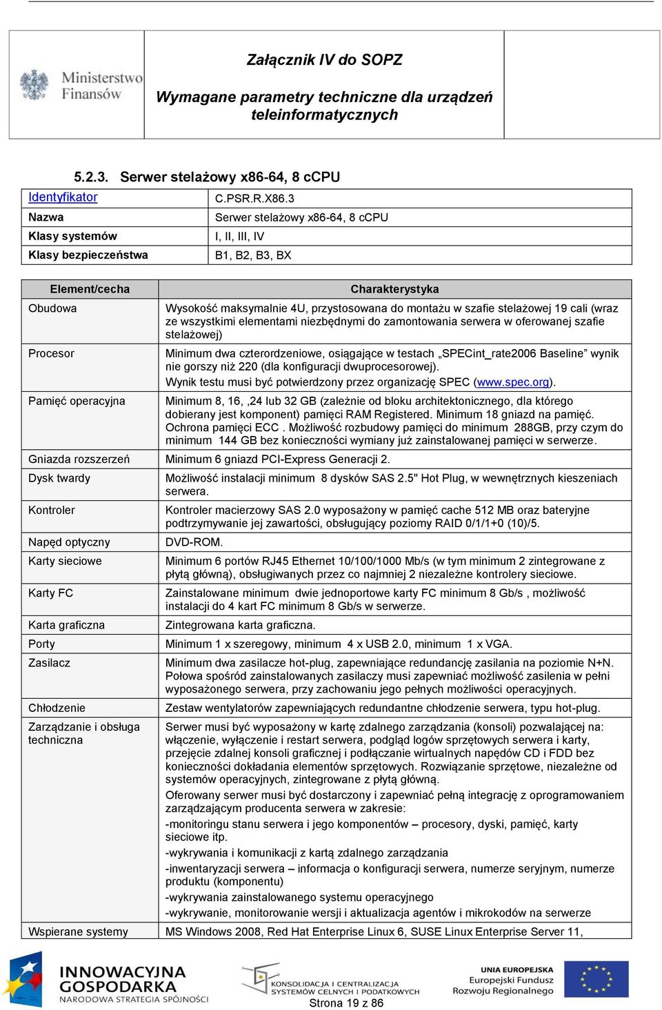 zamontowania serwera w oferowanej szafie stelażowej) Minimum dwa czterordzeniowe, osiągające w testach SPECint_rate2006 Baseline wynik nie gorszy niż 220 (dla konfiguracji dwuprocesorowej).