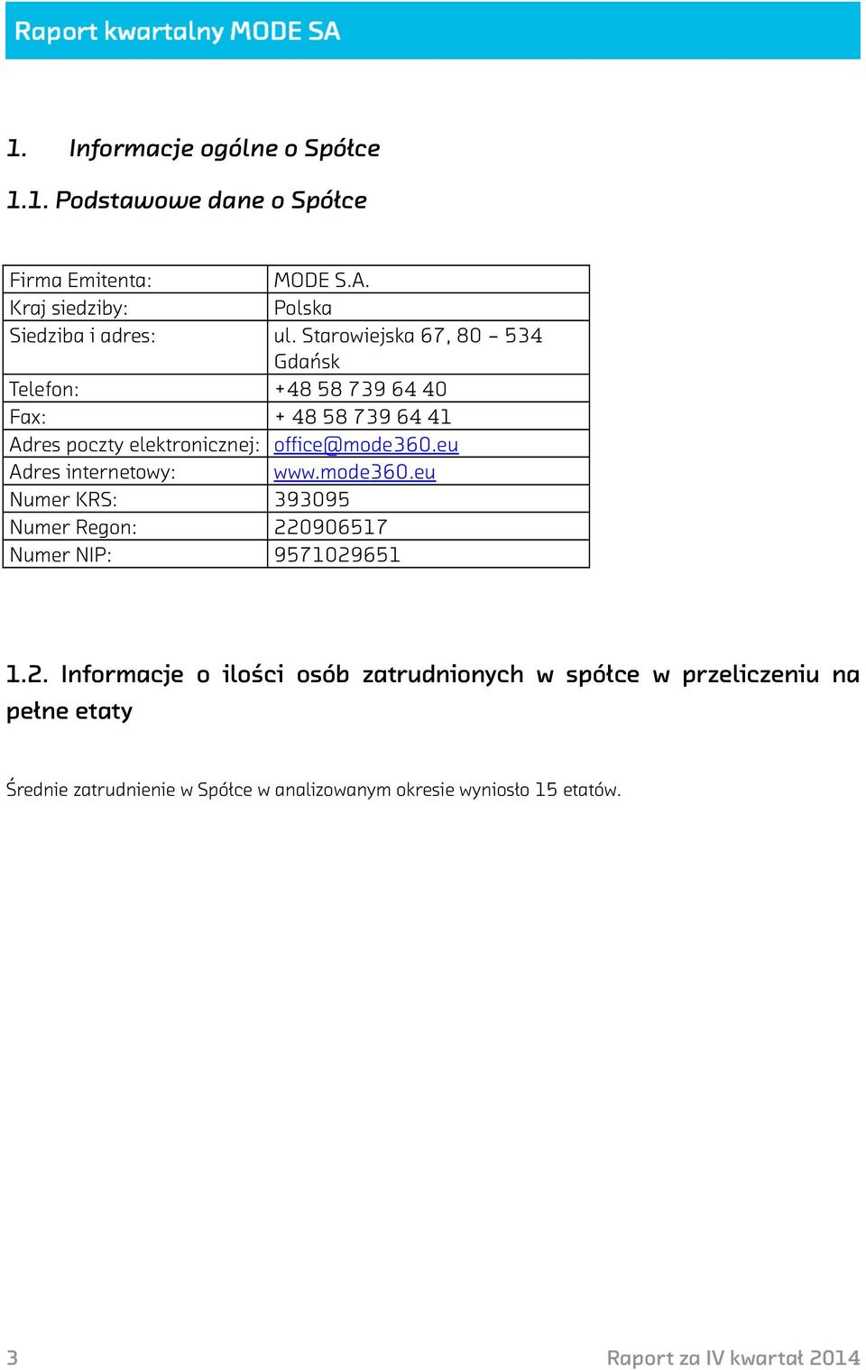 eu Adres internetowy: www.mode360.eu Numer KRS: 393095 Numer Regon: 22