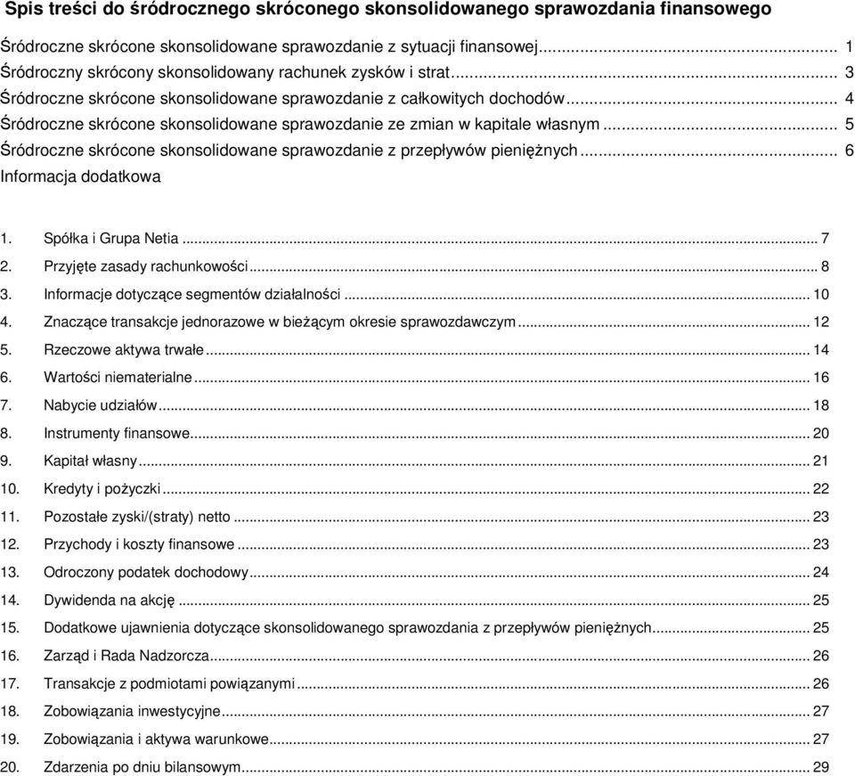 .. 4 Śródroczne skrócone skonsolidowane sprawozdanie ze zmian w kapitale własnym... 5 Śródroczne skrócone skonsolidowane sprawozdanie z przepływów pieniężnych... 6 Informacja dodatkowa 1.