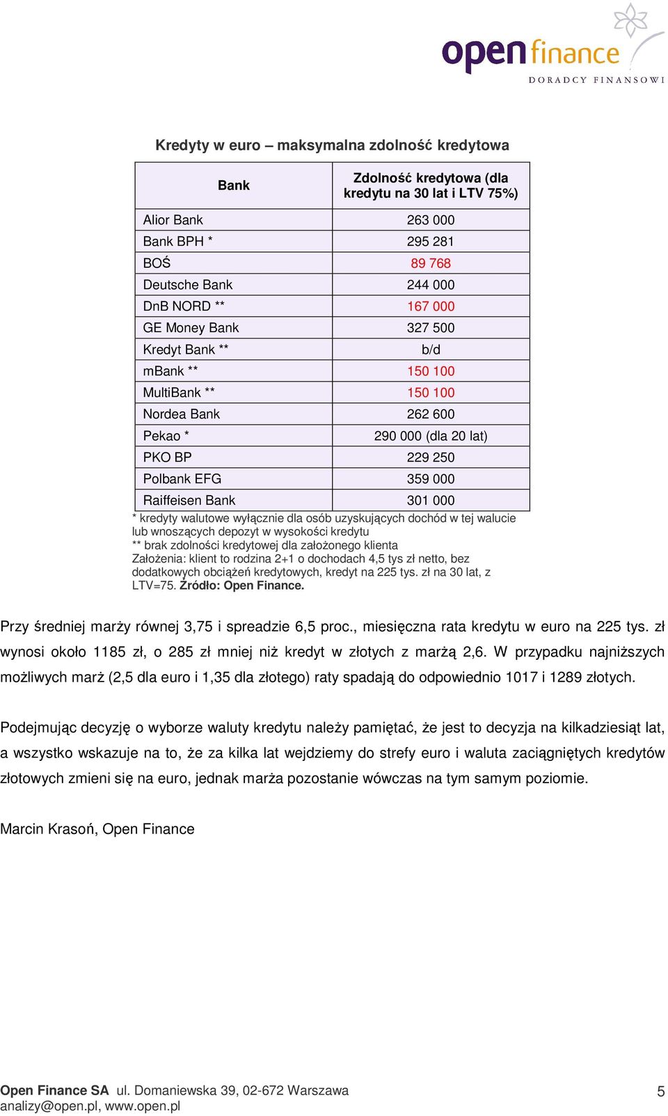 walutowe wyłącznie dla osób uzyskujących dochód w tej walucie lub wnoszących depozyt w wysokości kredytu ** brak zdolności kredytowej dla założonego klienta Założenia: klient to rodzina 2+1 o
