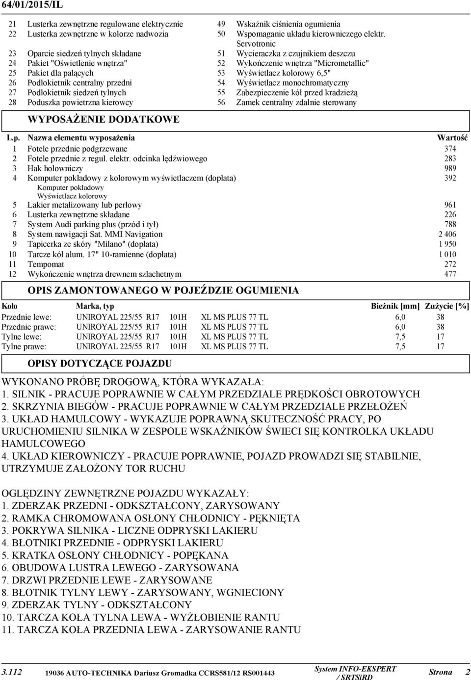 kolorowy 6,5" 26 Podłokietnik centralny przedni 54 Wyświetlacz monochromatyczny 27 Podłokietnik siedzeń tylnych 55 Zabezpieczenie kół przed kradzieżą 28 Poduszka powietrzna kierowcy 56 Zamek
