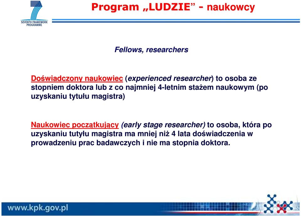 magistra) Naukowiec początkujący (early stage researcher) to osoba, która po uzyskaniu tutyłu