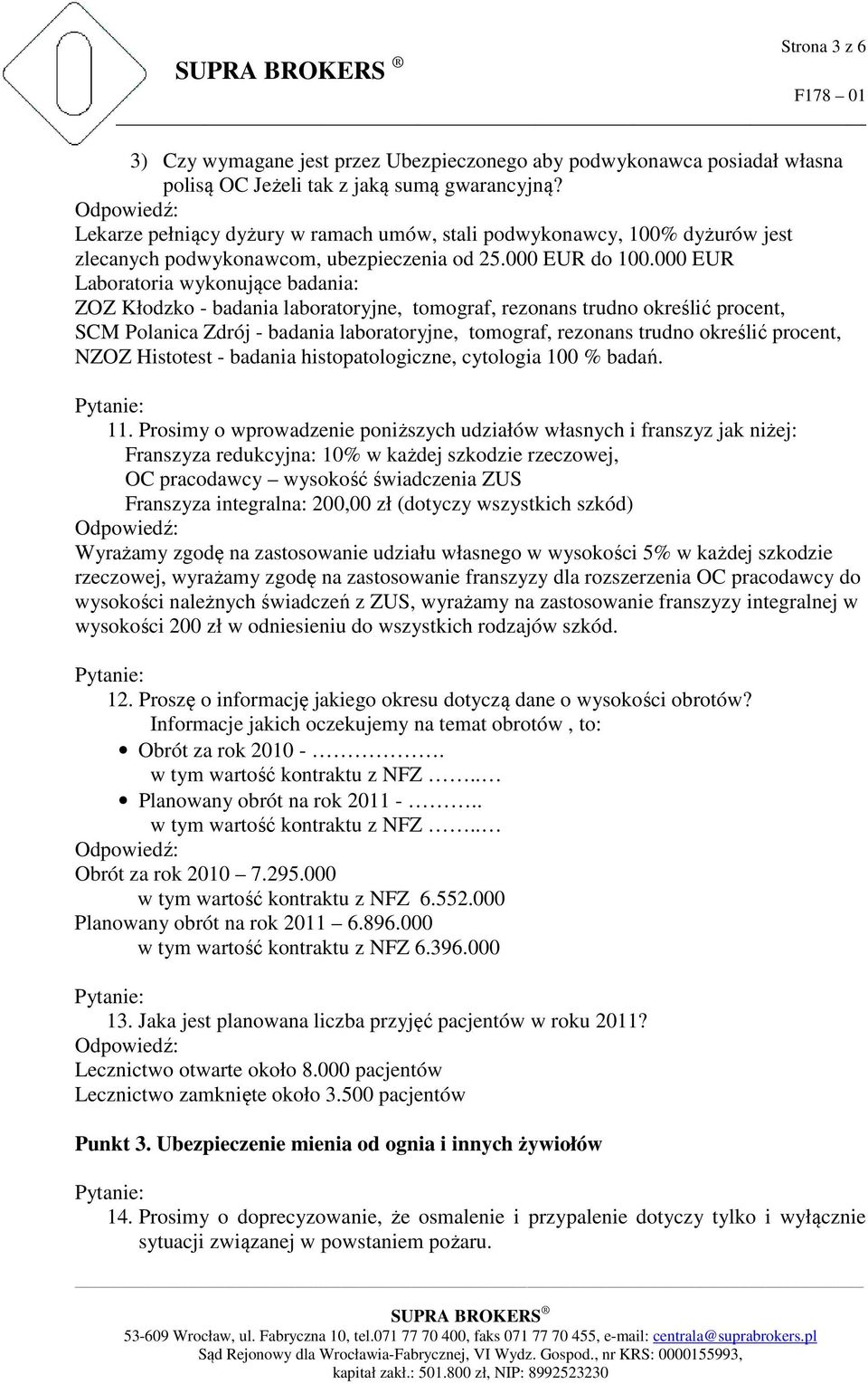 000 EUR Laboratoria wykonujące badania: ZOZ Kłodzko - badania laboratoryjne, tomograf, rezonans trudno określić procent, SCM Polanica Zdrój - badania laboratoryjne, tomograf, rezonans trudno określić