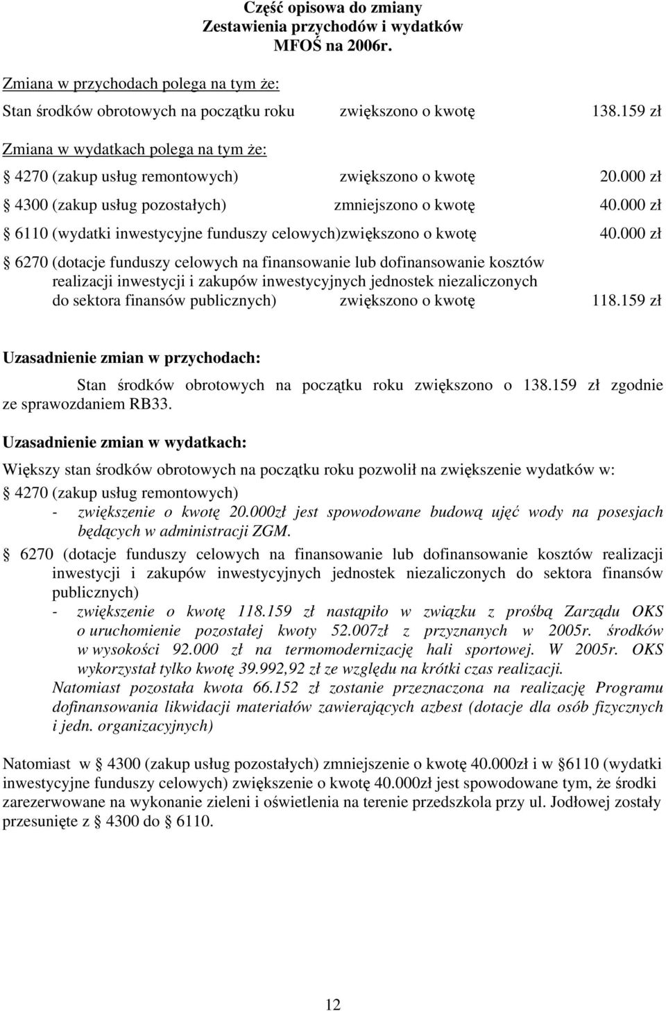000 zł 6110 (wydatki inwestycyjne funduszy celowych)zwiększono o kwotę 40.