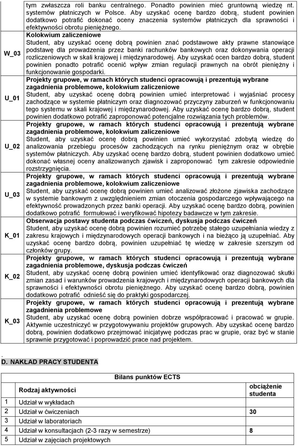 Student, aby uzyskać ocenę dobrą powinien znać podstawowe akty prawne stanowiące podstawę dla prowadzenia przez banki rachunków bankowych oraz dokonywania operacji rozliczeniowych w skali krajowej i
