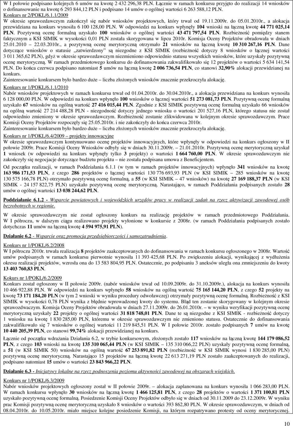 11.2009r. do 05.01.2010r., a alokacja przewidziana na konkurs wynosiła 6 100 128,00 PLN. W odpowiedzi na konkurs wpłynęły 104 wnioski na łączną kwotę 44 771 025,14 PLN.
