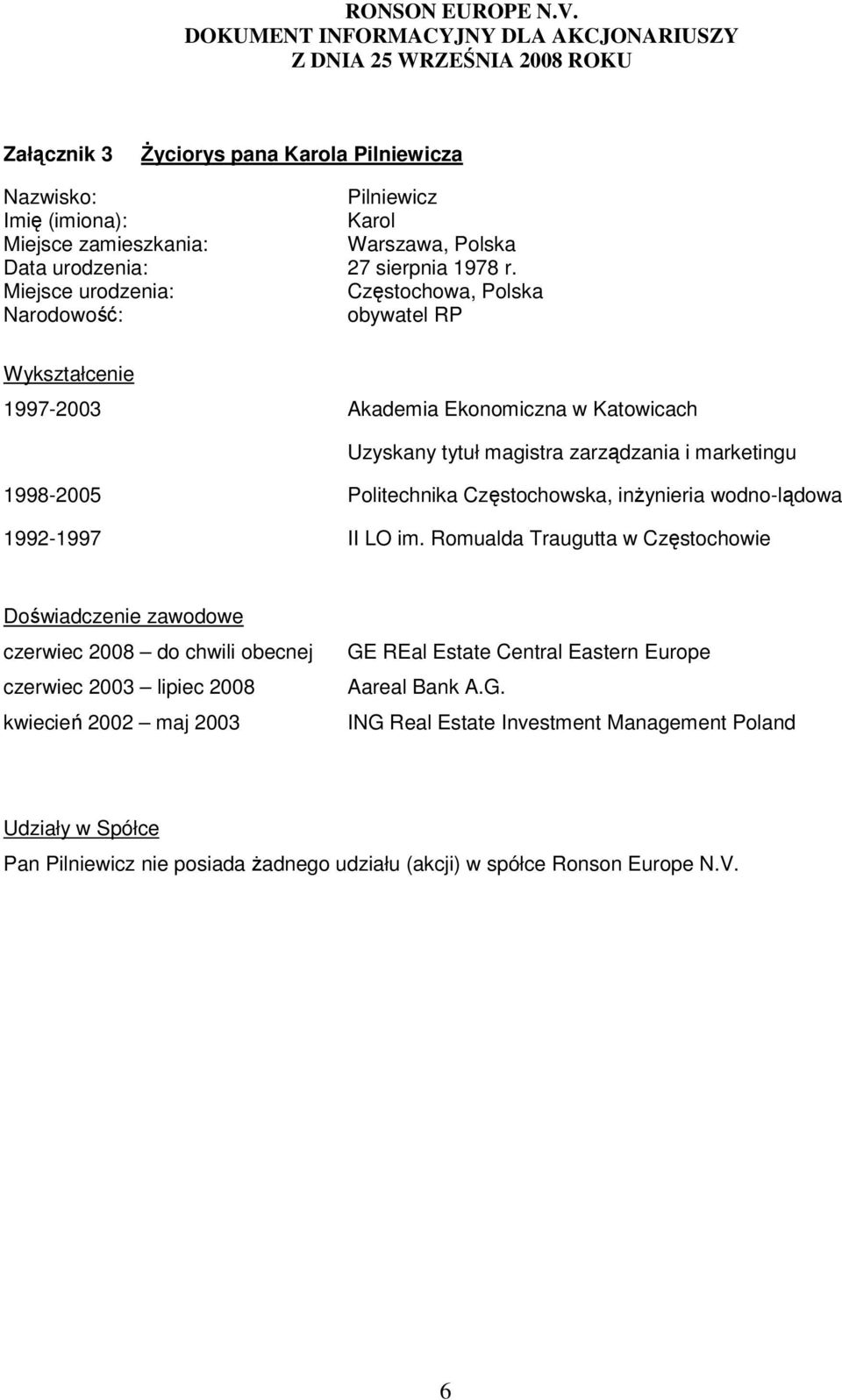 Politechnika Częstochowska, inŝynieria wodno-lądowa 1992-1997 II LO im.