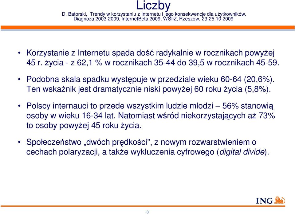 Podobna skala spadku występuje w przedziale wieku 60-64 (20,6%). Ten wskaźnik jest dramatycznie niski powyżej 60 roku życia (5,8%).