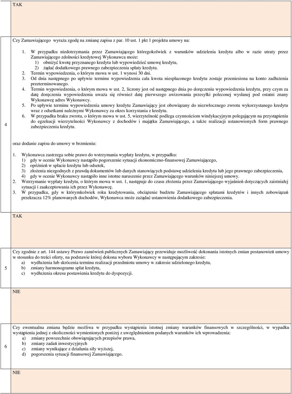kredytu lub wypowiedzieć umowę kredytu, ) żądać dodatkowego prawnego zabezpieczenia spłaty kredytu.. Termin wypowiedzenia, o którym mowa w ust. 1 wynosi 30