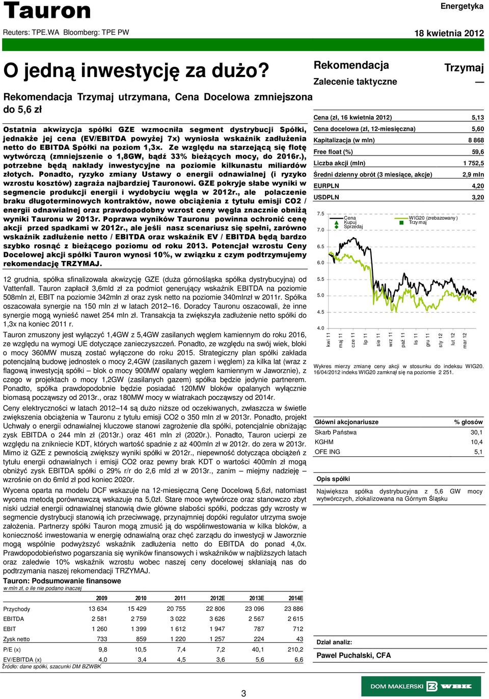 zadłuŝenia netto do EBITDA Spółki na poziom 1,3x. Ze względu na starzejącą się flotę wytwórczą (zmniejszenie o 1,8GW, bądź 33% bieŝących mocy, do 2016r.