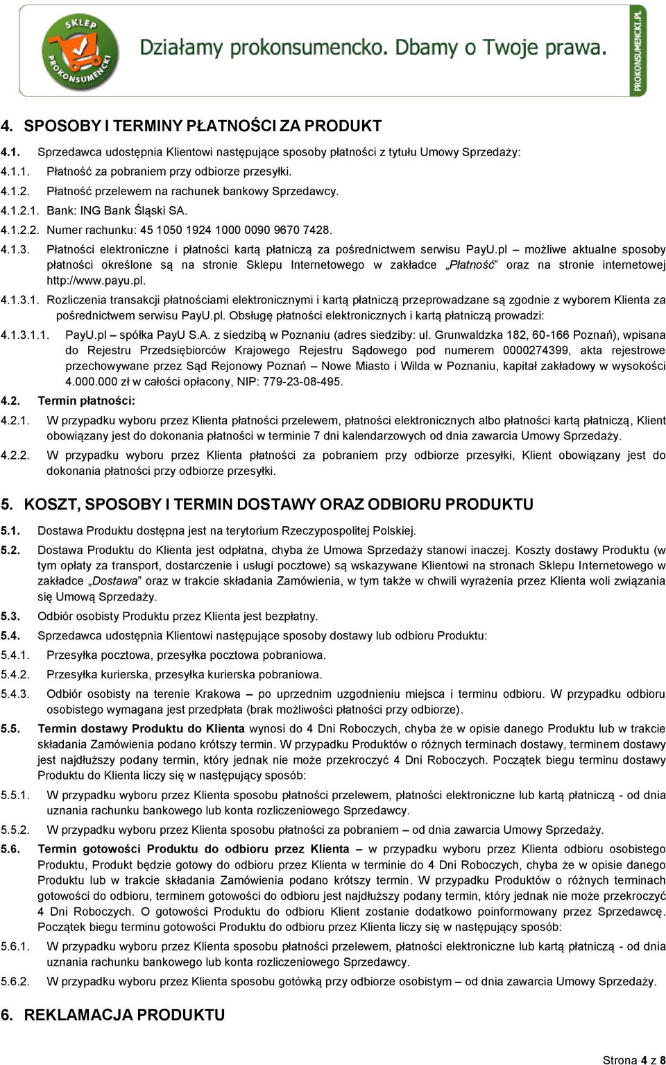 Płatności elektroniczne i płatności kartą płatniczą za pośrednictwem serwisu PayU.