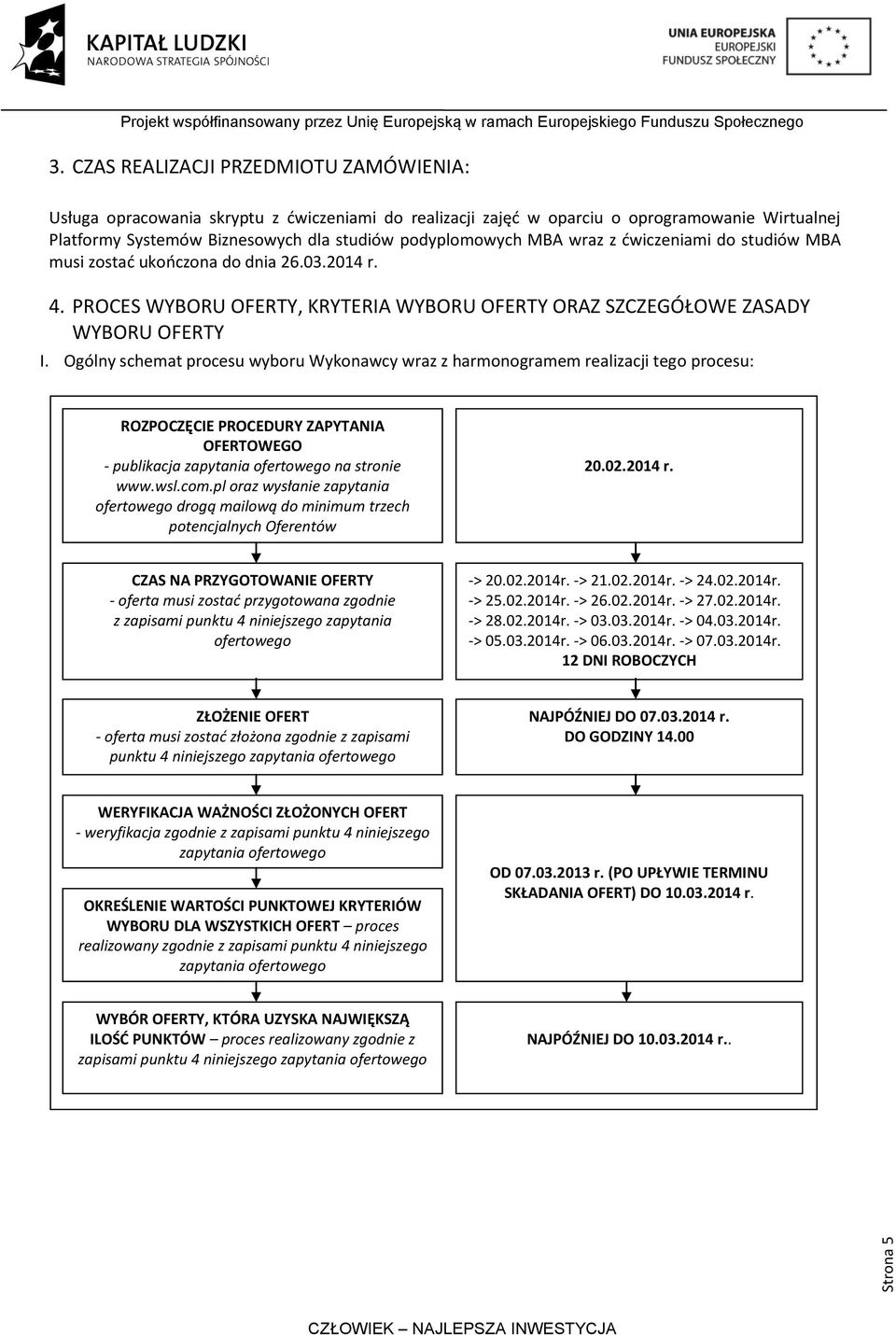 wraz z ćwiczeniami do studiów MBA musi zostać ukończona do dnia 26.03.2014 r. 4. PROCES WYBORU OFERTY, KRYTERIA WYBORU OFERTY ORAZ SZCZEGÓŁOWE ZASADY WYBORU OFERTY I.
