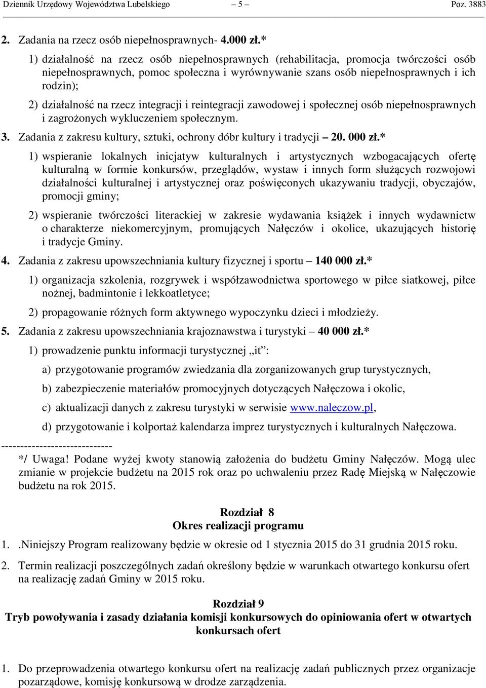 na rzecz integracji i reintegracji zawodowej i społecznej osób niepełnosprawnych i zagrożonych wykluczeniem społecznym. 3. Zadania z zakresu kultury, sztuki, ochrony dóbr kultury i tradycji 20.