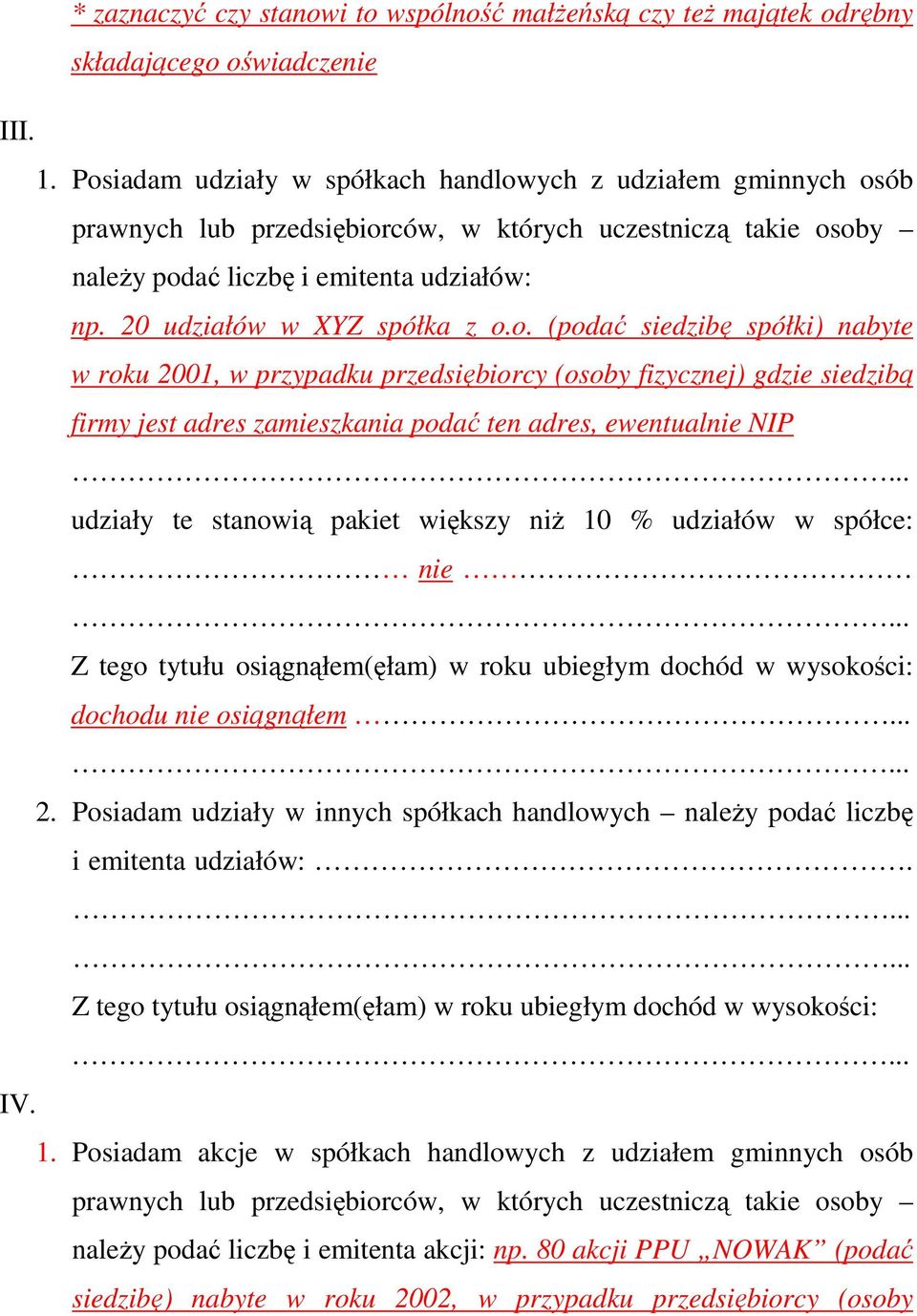 20 udziałów w XYZ spółka z o.