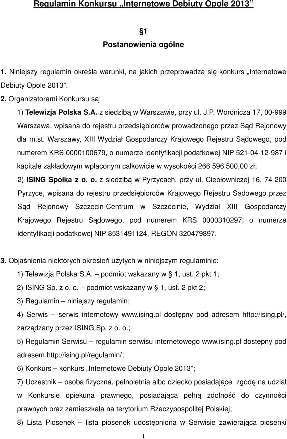 u przedsiębiorców prowadzonego przez Sąd Rejonowy dla m.st.