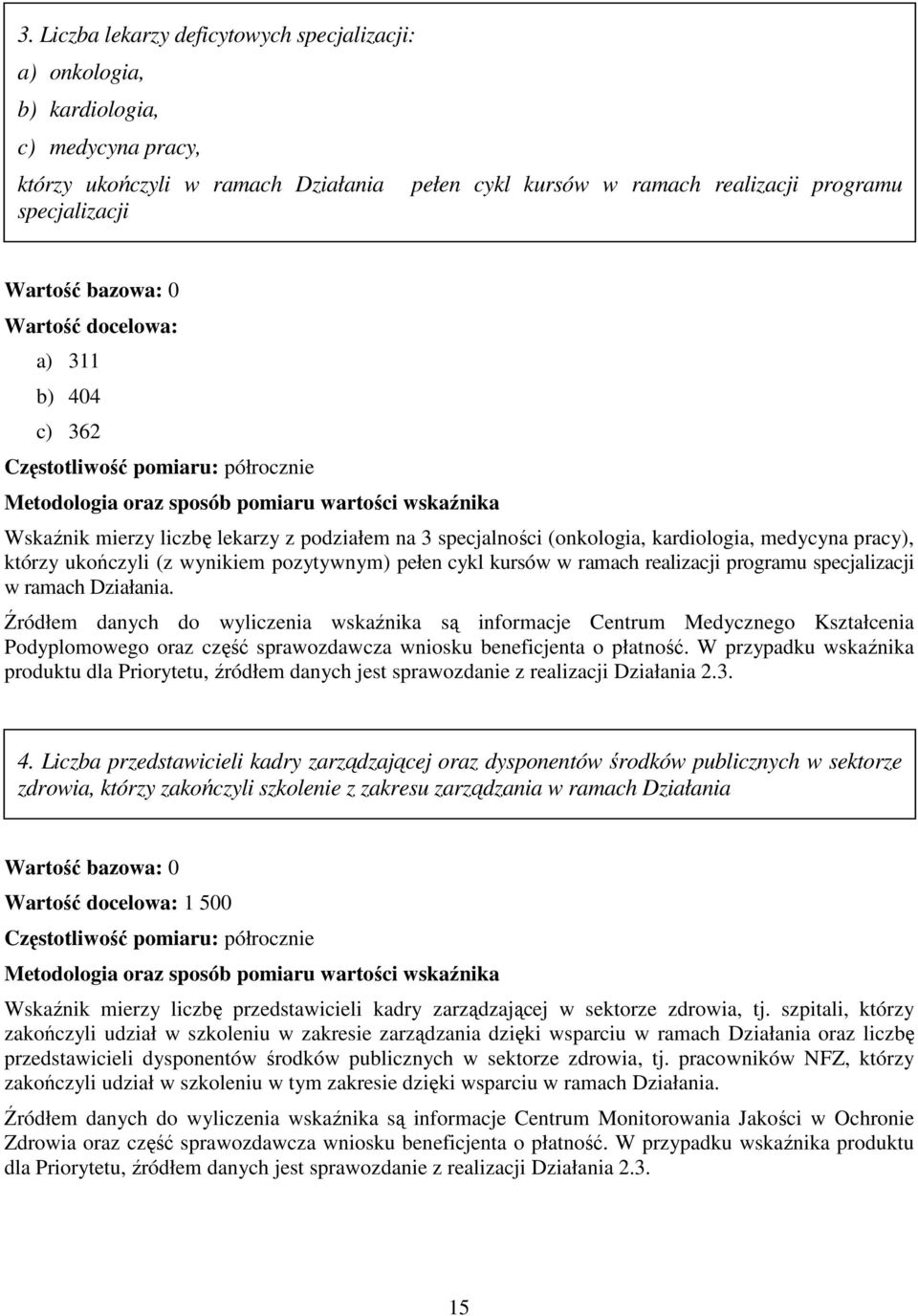 ramach realizacji programu specjalizacji w ramach Działania.