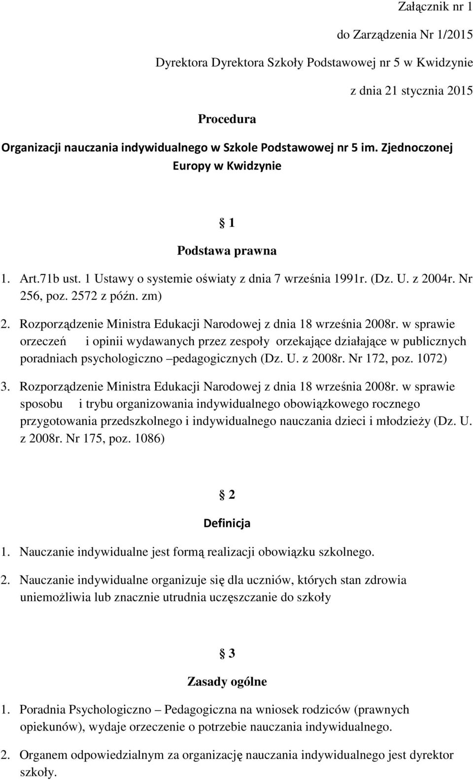 Rozporządzenie Ministra Edukacji Narodowej z dnia 18 września 2008r.