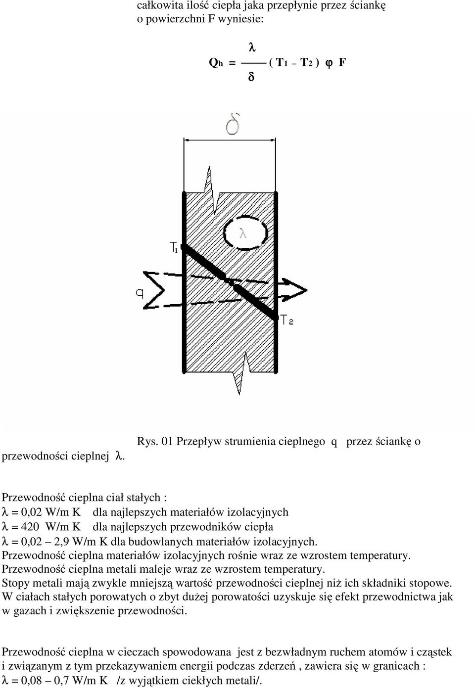 2,9 W/m K dla budowlanych materiałów izolacyjnych. Przewodność cieplna materiałów izolacyjnych rośnie wraz ze wzrostem temperatury. Przewodność cieplna metali maleje wraz ze wzrostem temperatury.