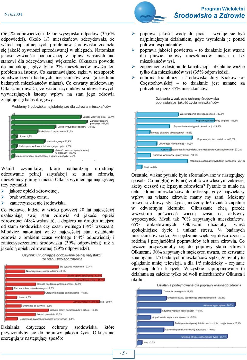Natomiast jakość żywności pochodzącej z upraw własnych nie stanowi dla zdecydowanej większości Olkuszan powodu do niepokoju, gdyż tylko 2% mieszkańców uważa ten problem za istotny.