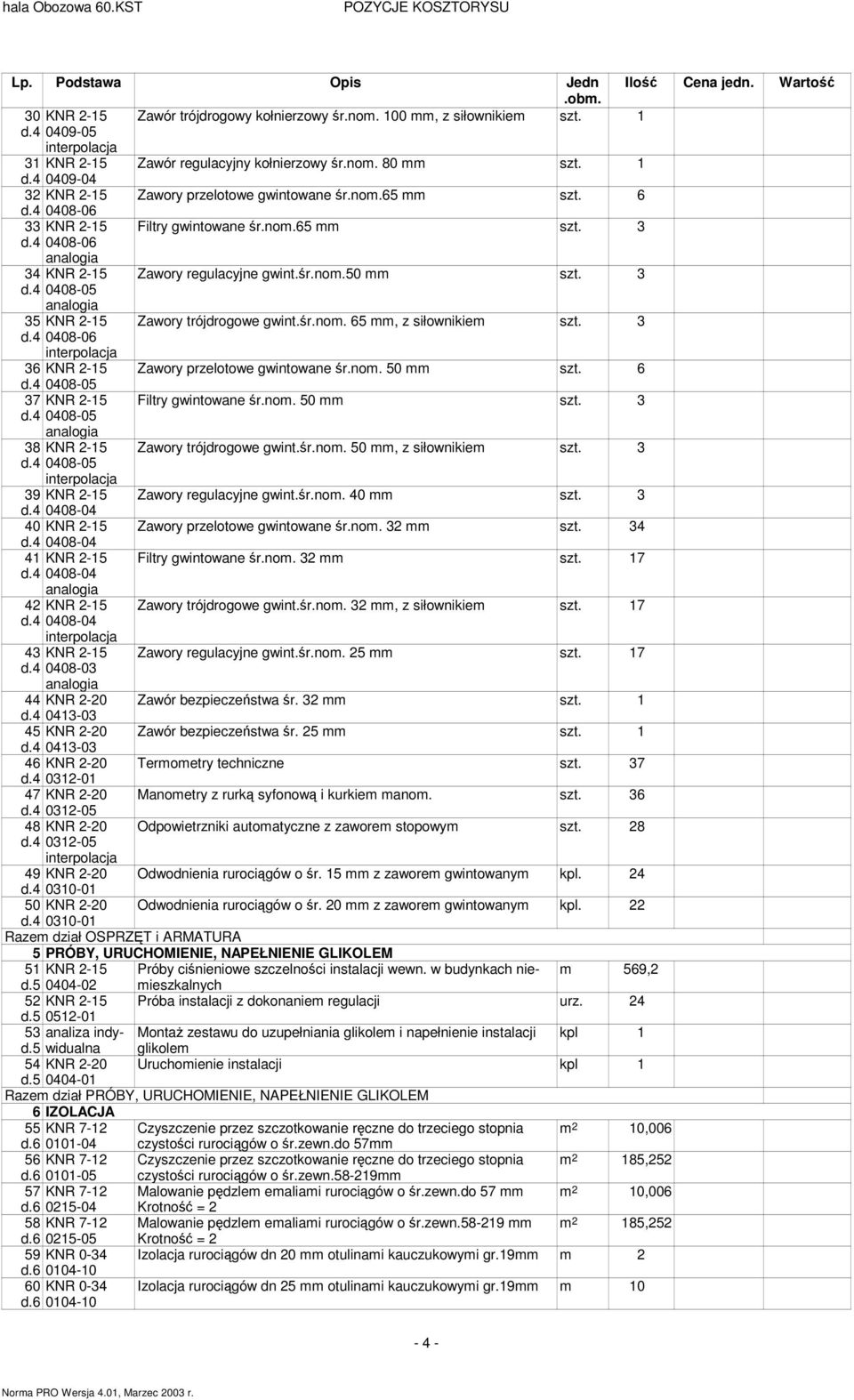 r.nom.50 mm szt. 3 Zawory trójdrogowe gwint.r.nom. 65 mm, z siłownikiem szt. 3 Zawory przelotowe gwintowane r.nom. 50 mm szt. 6 Filtry gwintowane r.nom. 50 mm szt. 3 Zawory trójdrogowe gwint.r.nom. 50 mm, z siłownikiem szt.