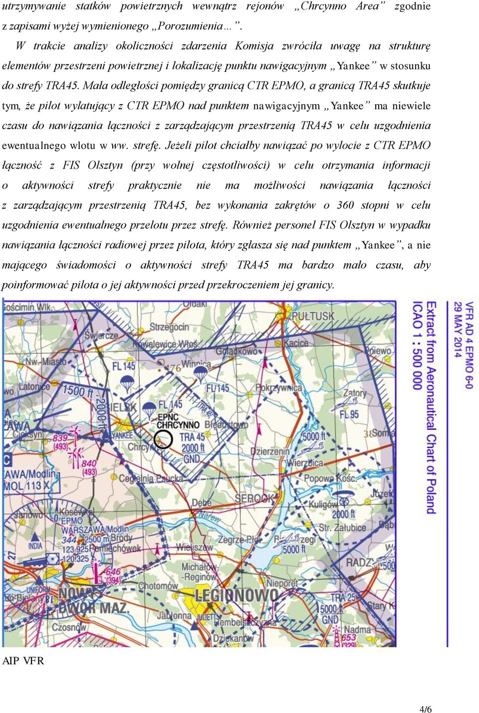 Mała odległości pomiędzy granicą CTR EPMO, a granicą TRA45 skutkuje tym, że pilot wylatujący z CTR EPMO nad punktem nawigacyjnym Yankee ma niewiele czasu do nawiązania łączności z zarządzającym