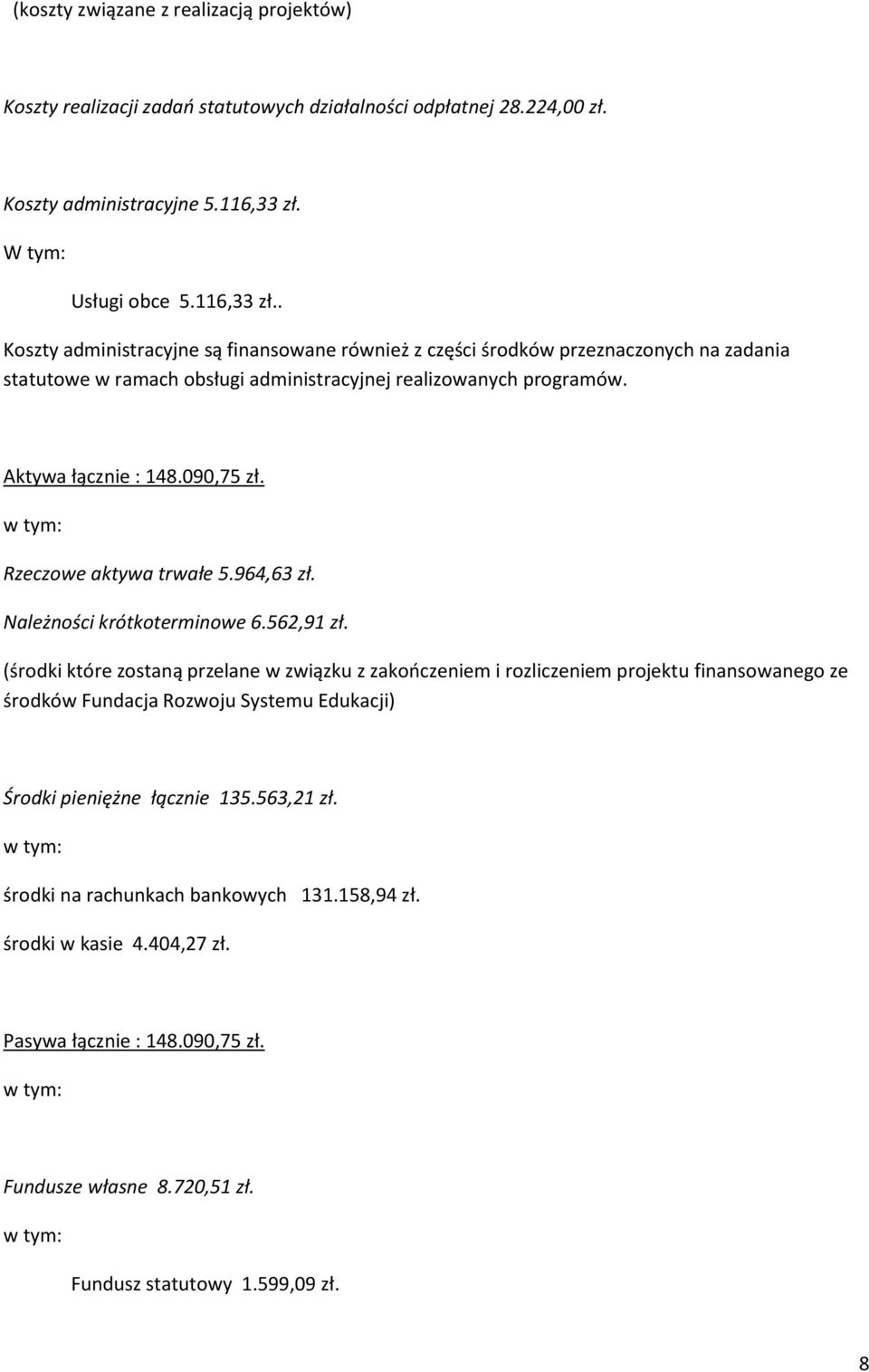 Aktywa łącznie : 148.090,75 zł. Rzeczowe aktywa trwałe 5.964,63 zł. Należności krótkoterminowe 6.562,91 zł.