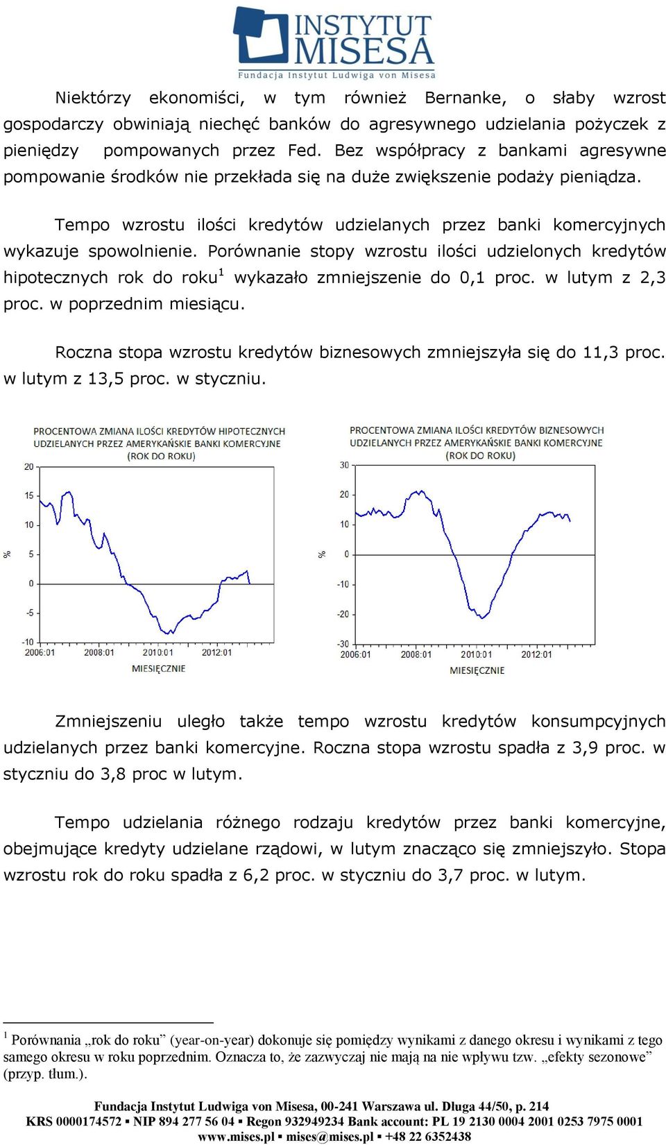 Porównanie stopy wzrostu ilości udzielonych kredytów hipotecznych rok do roku 1 wykazało zmniejszenie do 0,1 proc. w lutym z 2,3 proc. w poprzednim miesiącu.