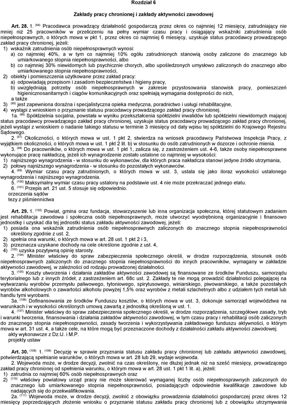 zatrudnienia osób niepełnosprawnych, o których mowa w pkt 1, przez okres co najmniej 6 miesięcy, uzyskuje status pracodawcy prowadzącego zakład pracy chronionej, jeżeli: 1) wskaźnik zatrudnienia osób