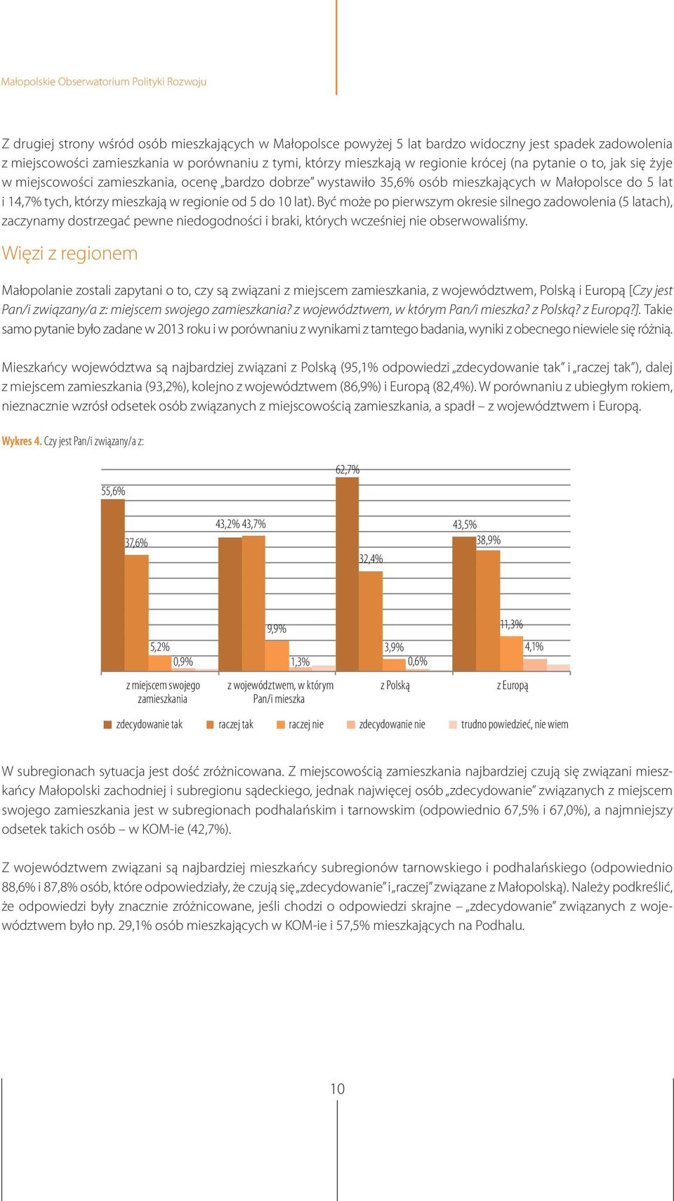 mieszkają w regionie od 5 do 10 lat). Być może po pierwszym okresie silnego zadowolenia (5 latach), zaczynamy dostrzegać pewne niedogodności i braki, których wcześniej nie obserwowaliśmy.