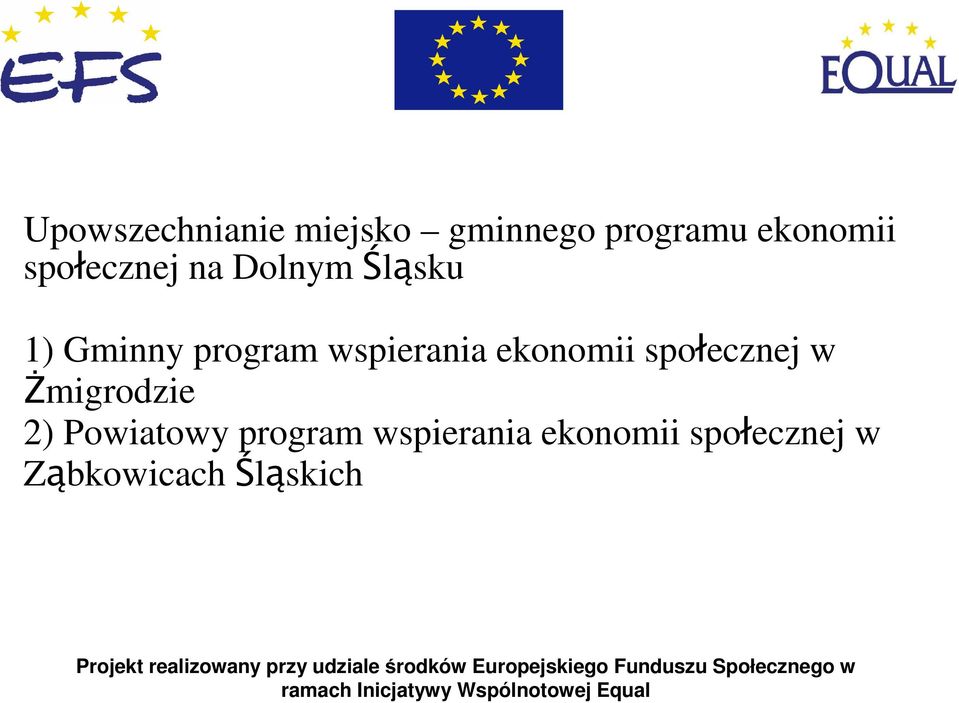 wspierania ekonomii społecznej w Ząbkowicach Śląskich Projekt realizowany przy